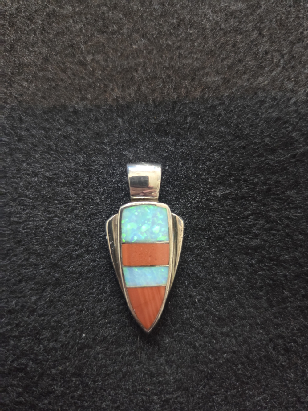 Sterling Silver Pendant with Blue Opal Like and Red Coral Inlay